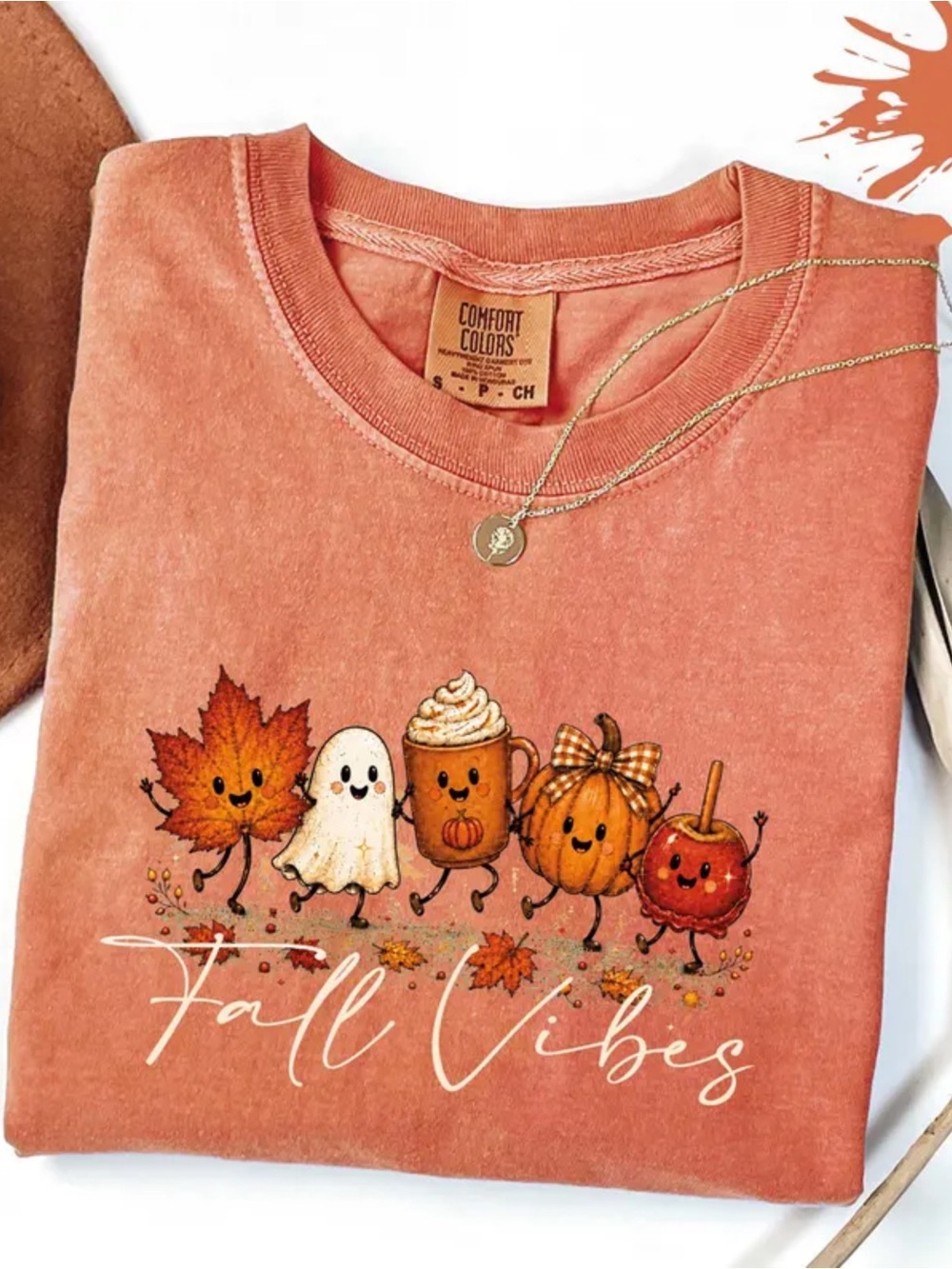 Comfort Colors Yam 'Fall Vibes' Short Sleeve Tee with Autumn Characters